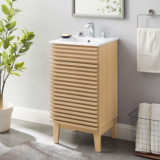 Modway Render 18" Bathroom Vanity With Sink in Oak White
