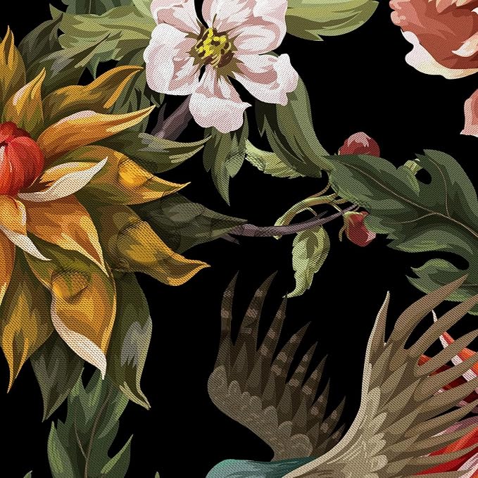 GOAOK Black Boho Floral Shower Curtain, Bright Abstract Bohemian Tropical Leaves Plant Flower Botanical Bird Shower Curtains, Modern Aesthetic Boho Chic Fabric Shower Curtain 12 Pack Hooks, 60X72