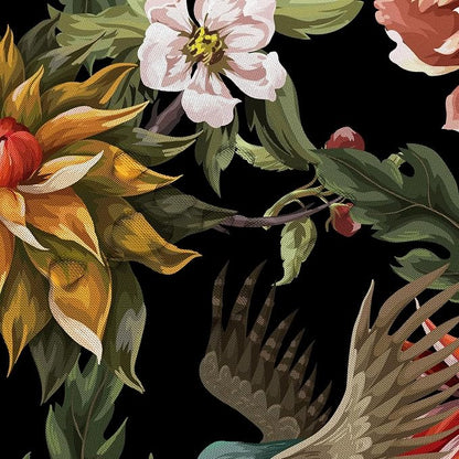 GOAOK Black Boho Floral Shower Curtain, Bright Abstract Bohemian Tropical Leaves Plant Flower Botanical Bird Shower Curtains, Modern Aesthetic Boho Chic Fabric Shower Curtain 12 Pack Hooks, 60X72