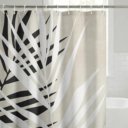 Americanflat 71x74 Botanical Shower Curtain - Water-Resistant Long Shower Curtain with Durable Metal Grommets and 12 Hooks - 100% Polyester - Black, White, and Beige