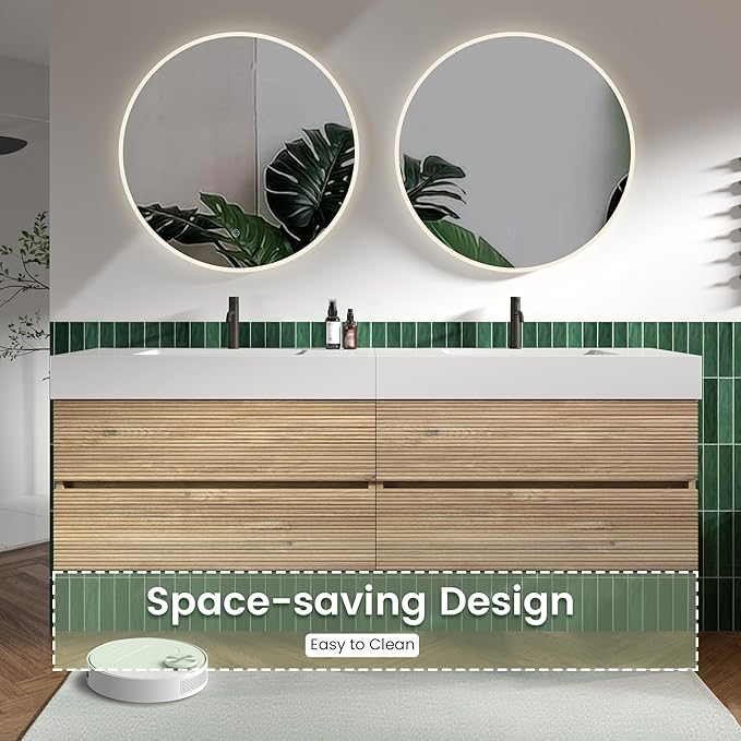 72" Floating Bathroom Vanity with Sink Combo, Modern Floating Double Sink Bathroom Vanity with Engineered Stone Tops & 4 Soft-Closing Drawers, Large Storage for Powder Room, Apartment, Rough Oak