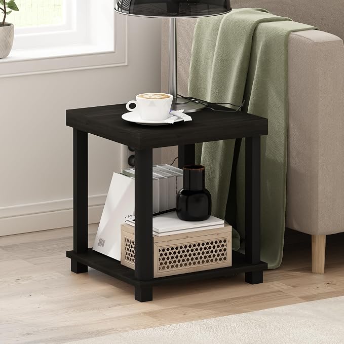 Furinno Turn-N-Tube Toolless 2-Tier Side Table, Thick Tabletop, Espresso | Open Shelf, End Table, Night Stand, Bedside Table, for Living Room, Bedroom