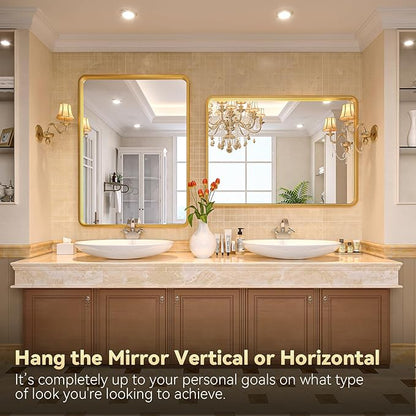 Brightify Gold Bathroom Mirror for Wall, 22x30 Inch Rectangular Gold Metal Framed Mirror, Modern Wall Mounted Vanity Mirror for Bathroom, Vertical or Horizontal