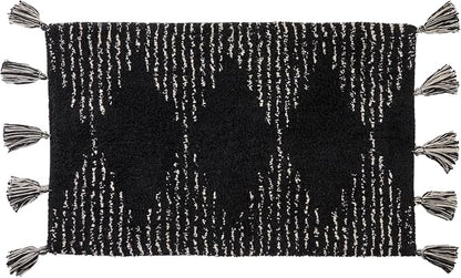 SKL Home Geo Diamond Bath Rug with Tassels, Anti-Slip, 20" x 30", Black | 100% Cotton with Latex backing. Plush & absorbent. Modern boho design works in the bathroom, kitchen or any space.