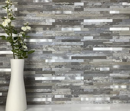 DICOFUN Peel and Stick Backsplash Wall Tiles, 1 Sheet Distressed Wood PVC Kitchen Backsplash Peel and Stick