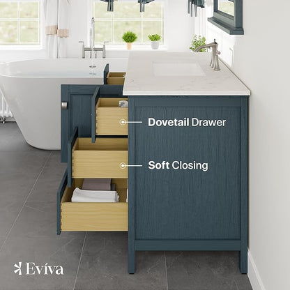Eviva Britney Ash Blue 42 Inch Bathroom Vanity with Sink - A Fusion of Bathroom Sink Cabinet - White Undermount Porcelain Sinks - Bathroom Vanities for Elegance-Bathroom Sink Vanity