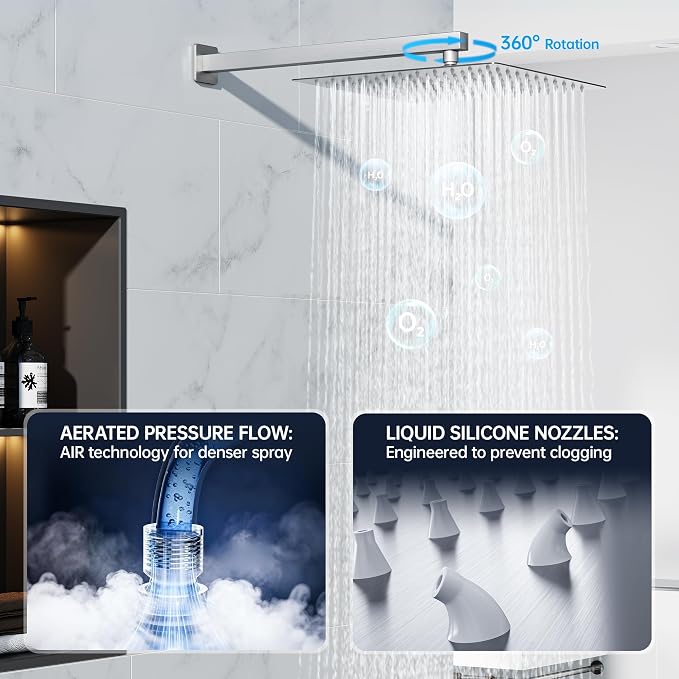 Hawkrown 12 Inch Luxury Rain Shower Faucet Set, Brushed Nickel Shower System with Rainfall Shower Head and Handheld Spray, SUS304 Stainless Steel and Solid Brass Wall Mounted Shower Valve Trim Kit
