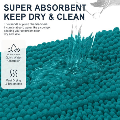 Smiry Thick Chenille Bathroom Rugs 36x24, Absorbent Bath Mat, Deep Lake | Quick‑Dry & Machine Washable, Non‑Slip Bath Carpet, Soft Striped Bath Rugs for Tub & Shower, Modern Home Decor Accessories
