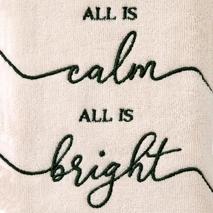 SKL Home Christmas/Winter All is Calm Hand Towel Set-2pc, Natural | 100% Cotton. Soft, embroidered velour. Great for the bathroom, kitchen or bar & holiday gifting.