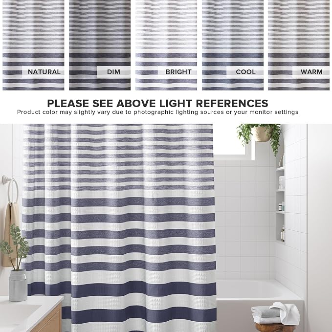 Madison Park Extra Wide Shower Curtain for Bathroom, Blue Ombre 108" x 72" | Ariana Ombre Cozy, Spa Quality Modern Waffle Weave Contemporary, 3M Scotchgard Treatment, Machine Washable