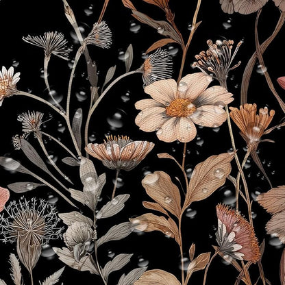 Vintage Boho Black Floral Shower Curtain, Beige Brown Cream Tan Rustic Farmhouse Flower Shower Curtain Set, Cute Botanical Wlidflowers Fabric Shower Curtains Decoration, 72X84 Bathroom Accessories