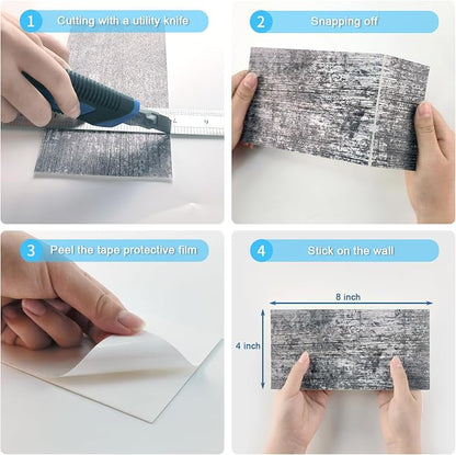 URCOLOR 32-Piece Peel and Stick Backsplash Wall Tile, 4"x 8" PVC Distressed Rustic Gray Blue Wood Stick on Tiles for Kitchen, Bathroom, Laundry Room, Camper, Fireplace