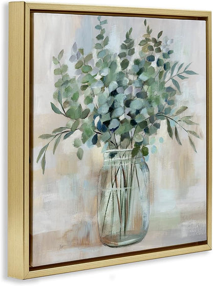 'Soothing Eucalyptus Herb Arrangement'| Floating Frame Canvas Art | Stupell Industries | Gold, 18 x 18 Inches, Easy to Hang and Sturdy, Made in USA, by Nan