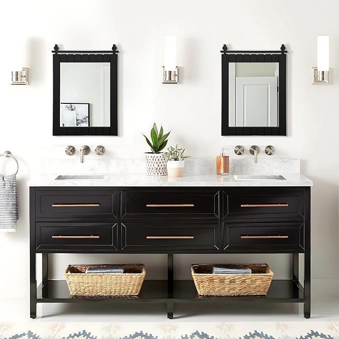 Besdomus Bathroom Black Farmhouse Mirror: 22"x30" Barn Door Solid Cedar Wood Frame Vanity Mirror - Wall Mounted Mirror Entryway/Bathroom/Living Room - Rustic Wall Decor for Housewife