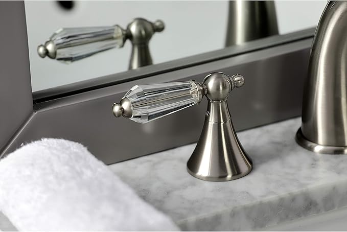 Kingston Brass KS2978WLL Widespread Lavatory Faucet With Crystal Lever Handle, 5-1/2" in Spout Reach, Brushed Nickel