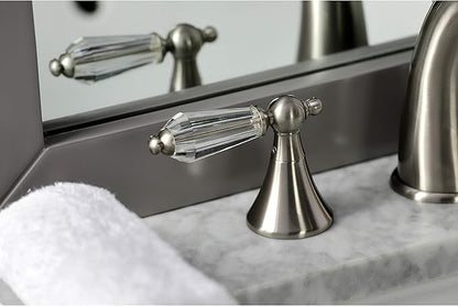 Kingston Brass KS2978WLL Widespread Lavatory Faucet With Crystal Lever Handle, 5-1/2" in Spout Reach, Brushed Nickel