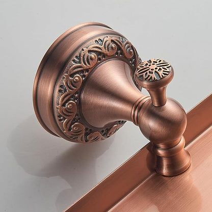Red Copper Bath Toilet Paper Holder with Phone Shelf, Wall Mounted Bathroom Hardware Accessories, Pattern Carving Design, PBR-4386W