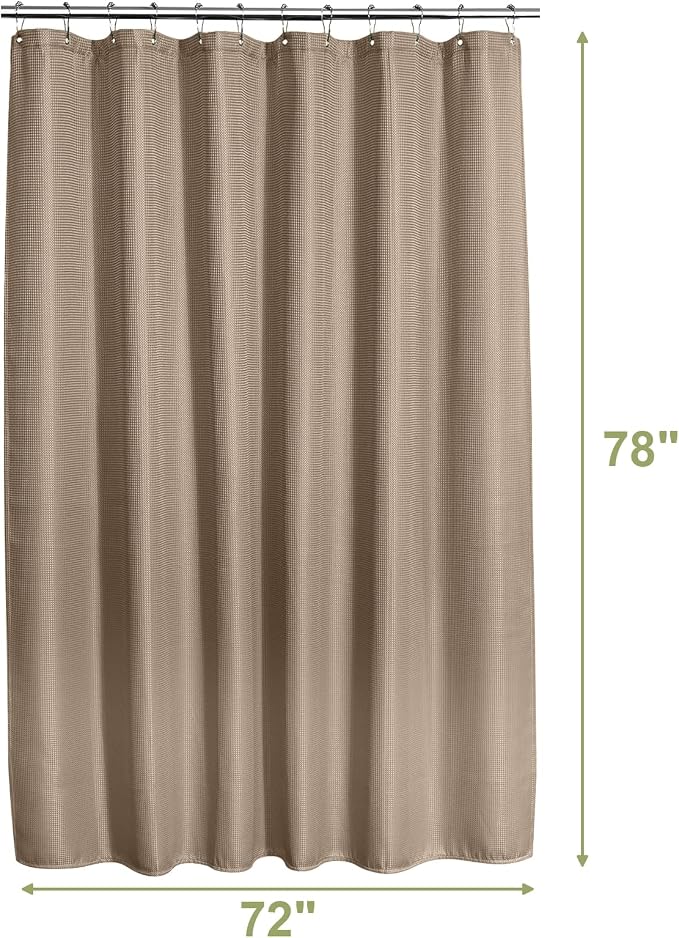 AmazerBath Taupe Shower Curtain Waffle Textured, Fabric Shower Curtain Tan Thick Heavy Duty 240GSM Hotel Quality Bathroom Shower Curtains, 72 x 78 Inches
