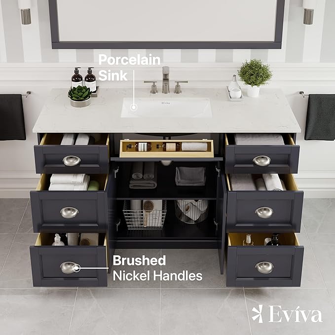 Eviva Epic 60 in. Charcoal Gray Single Sink Bath Vanity with Carrara Quartz Top