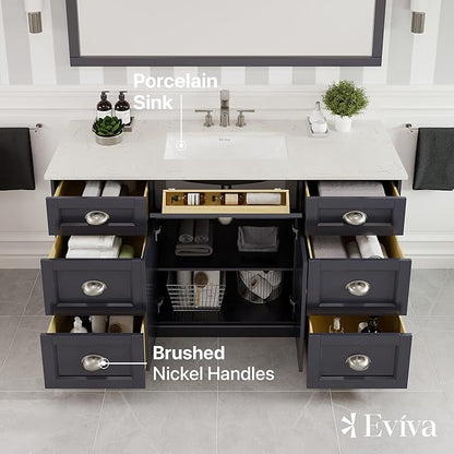 Eviva Epic 60 in. Charcoal Gray Single Sink Bath Vanity with Carrara Quartz Top
