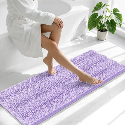 Smiry Thick Chenille Bathroom Runner Rugs 44x24, Soft Bath Mat, Lavender | Quick‑Dry & Machine Washable, Non‑Slip Bath Carpet, Striped Bath Rugs for Tub & Shower, Modern Home Decor Accessories