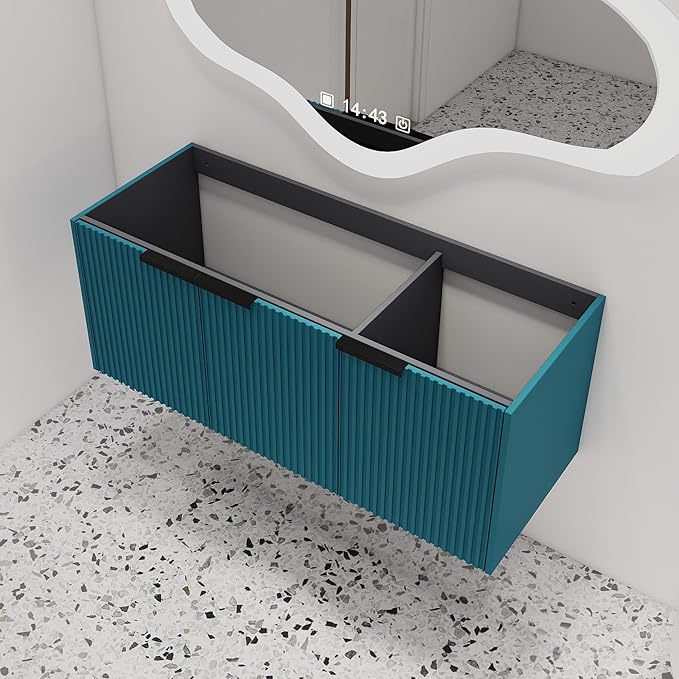 Malwee 48" Floating Bathroom Vanity Without Sink, 48 inch Wall Mounted Bathroom Cabinet, Modern Lake Blue Cabinet with 3 Soft Close Doors, Basin not Include(MA10348DLBE-C)