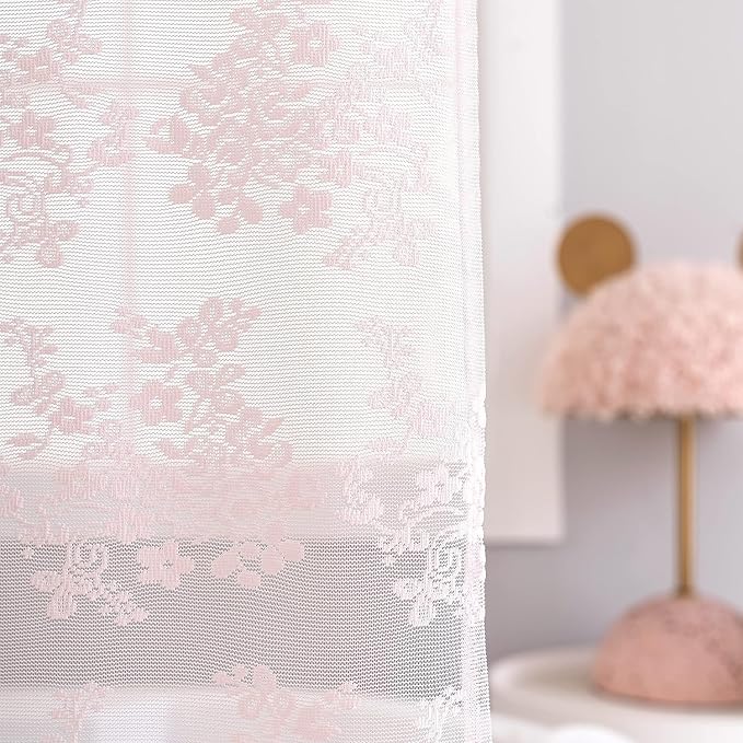 TUDECO Pink Lace Shower Curtain with Attached Valance, 72W x 84L Inch | Long Bathroom Curtain, Coquette Feminine Charm, Soft Color, Brightens Space, Scalloped Edges Reinforced Holes