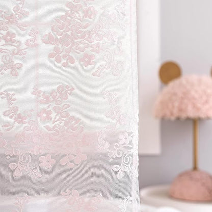 TUDECO Pink Lace Shower Curtain with Attached Valance, 72W x 84L Inch | Long Bathroom Curtain, Coquette Feminine Charm, Soft Color, Brightens Space, Scalloped Edges Reinforced Holes