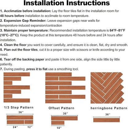 Hilarious Peel and Stick Vinyl Floor Tiles, Red Mahogany Wood 36 PCS 54 Sq.Ft Waterproof Stick On Flooring Self Adhesive Vinyl Flooring Stick on Tiles Vinyl Plank DIY for Bathroom Kitchen Living Room
