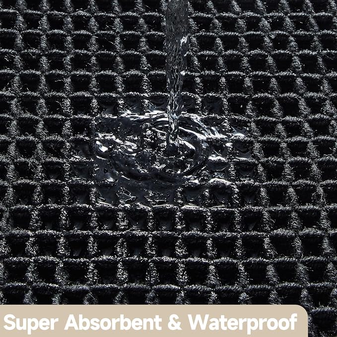 TYUU Black Waffle Bath Mat, Small Boho Bathroom Rugs Non Slip 24x16 | Super Absorbent Quick Dry Bath Rug, Non-Slip Backing, Soft Waffle Washable Farmhouse Bathroom Mats, Tub, Shower & Home Decor