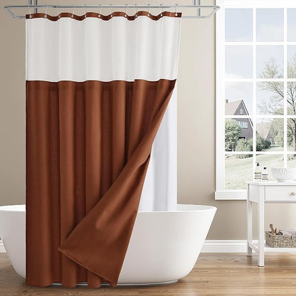 Extra Long Linen Shower Curtain 84 Inches Terracotta Double Layer | 7ft,Curtains with Hook, Snap in Liner, Water Repellent, Neutral Farmhouse, Neutral Bath Decor, 1 Panel, 72x84