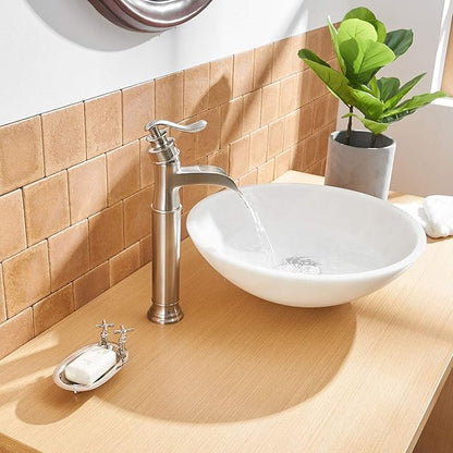 BWE Vessel Sink Faucet Waterfall Brushed Nickel Bathroom Commercial Vanity Sink Faucets with Supply Lines Combo Single Handle Bath Basin Bowl Centerset Sink Lavatory Tall Mixer Tap