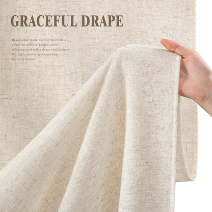 Beige Linen Shower Curtain Cream Boho Farmhouse 60" W x 72" L | Linen Fabric, Boho Farmhouse, Woven Texture, Natural Cloth, Elegant Drape, Washable, Shower Curtain for Bathroom Bathtub