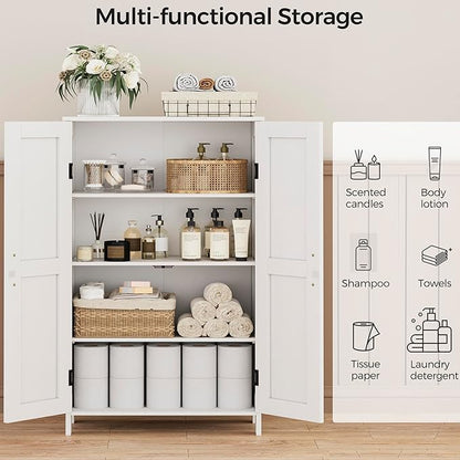 Farmhouse Bathroom Cabinet with Adjustable Shelves, Free-Standing Storage Cabinet with Barn Doors, for Kitchen, Living Room, Dining Room, Entryway, White