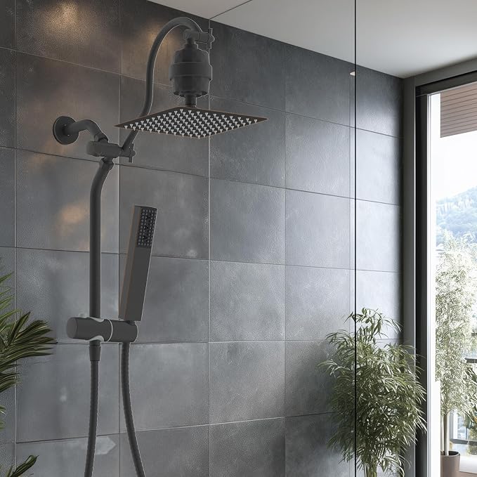 Hibbent 10'' Filtered Shower Head with 4-Spray Handheld, Oil Rubbed Bronze | High Pressure Showerhead Combo, 12'' Adjustable Extension Arm, Shower Filter, Extension Bar, Easy Reach Holder, 71'' Hose