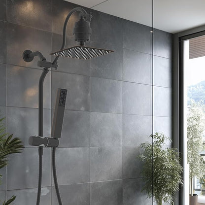 Hibbent 10'' Filtered Shower Head with 4-Spray Handheld, Oil Rubbed Bronze | High Pressure Showerhead Combo, 12'' Adjustable Extension Arm, Shower Filter, Extension Bar, Easy Reach Holder, 71'' Hose