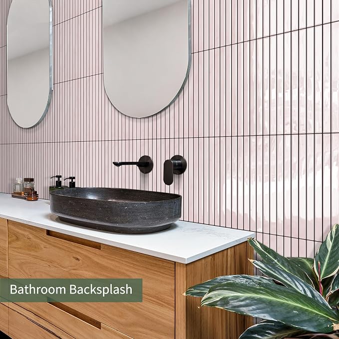 10-Sheet Upgraded Thick Peel and Stick Kitchen Backsplash Tiles | Waterproof Premium Self-Adhesive Wall Tile Stick on Backsplash for Kitchen,Bathroom and Fireplace(Pink,12"×12")