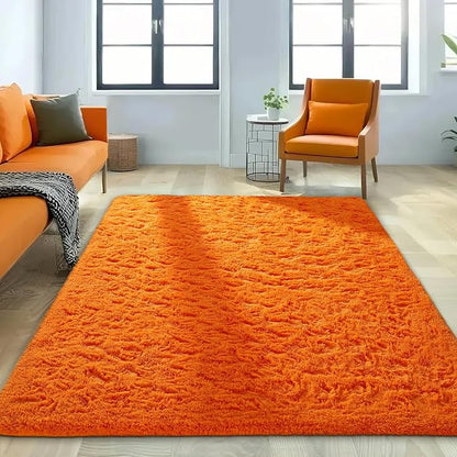 Ophanie Orange Rugs for Living Room Bedroom, 5x8 Fluffy Fuzzy Furry Carpet, Plush Soft Shaggy Bedside Indoor Floor Area Rug for Kids Nursery Home Decor with Over 999 pcs Non-Slip Backing Pattern