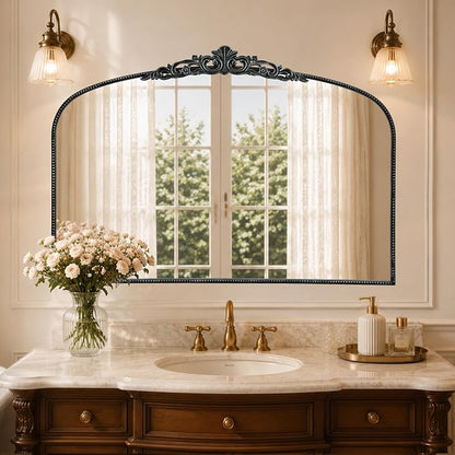 Micasso Oversized Black Arched Mirror: 55"x36" Baroque Vintage Wall Mirror | French Antique Traditional Ornate Decorative for Entryway/Bedroom/Bathroom/Hallway/Fireplace - Home Decor for Living Room