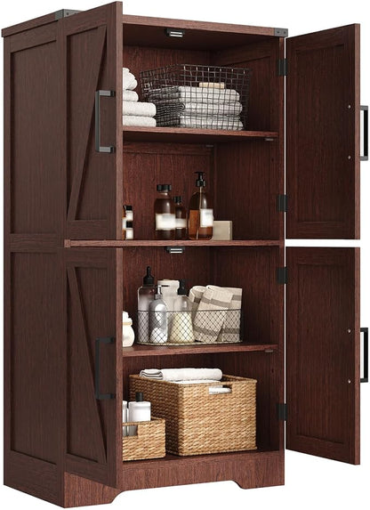 Treocho Farmhouse Bathroom Floor Cabinet with Adjustable Shelves | 13.78"D x 23.62"W x 43.46"H, Freestanding Kitchen Pantry Cabinet, Cupboard for Living Room, Dining Room, Walnut