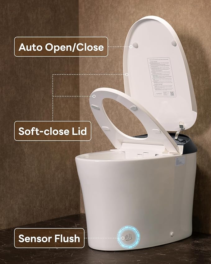 CANEST FC-001PRO Smart Toilet with Foam Shield, Toilet with Bidet Built in | Artistic Bidet Toilet with Powerful Flush, Auto Open/Close Lid, Advanced Hygiene System, ADA Comfort Height, Moving Dryer