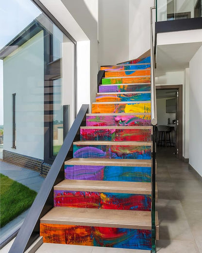 FLFK Stair Decals - Stair Stickers Decals Peel and Stick,Graffiti Oil Painting Stair Risers Decals Self-Adhesive for Home Decor, 39.3" W x 7.08" H x 13Pcs