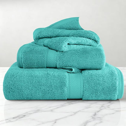 SUPERIOR Egyptian Cotton Ultra Plush & Absorbent, 3 Piece Set, Turquoise | Quick Dry, Soft Luxury Towel Set, Bath Essentials, Guest Bath, Spa, 1 Bath, 1 Hand, 1 Face Towels, Madeline Towels