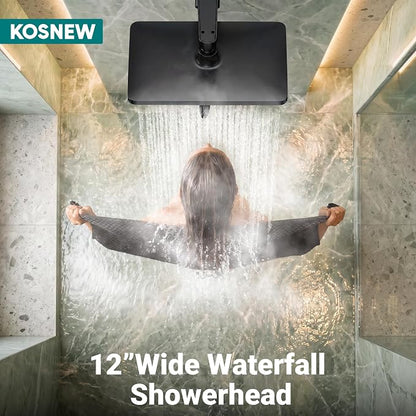 12" XXL Rainfall Shower Head with Handheld Combo Set, Matte Black | High Pressure, Magnetic Docking, Air-Infusion Tech, Anti-Leak One-Piece Design, Dual Square Showerhead