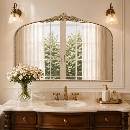 Micasso Oversized Gold Arched Mirror: 55"x36" Baroque Vintage Wall Mirror | French Antique Traditional Ornate Decorative for Entryway/Bedroom/Bathroom/Hallway/Fireplace - Home Decor for Living Room