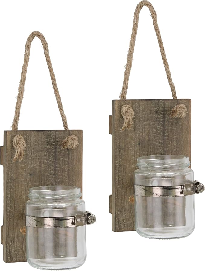 Stonebriar Natural Wall Sconce Set with Hanging Loop, Brown, 2 Count