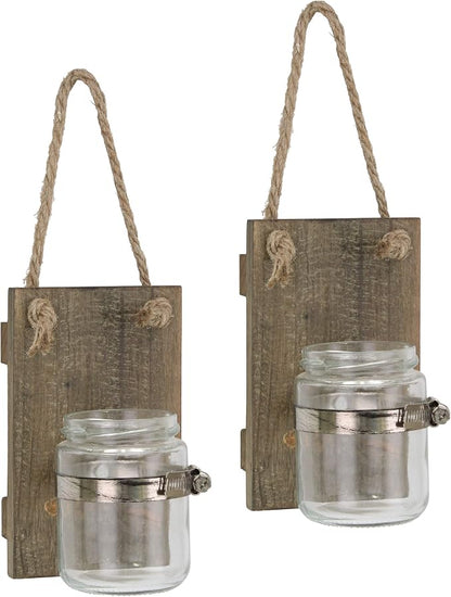 Stonebriar Natural Wall Sconce Set with Hanging Loop, Brown, 2 Count