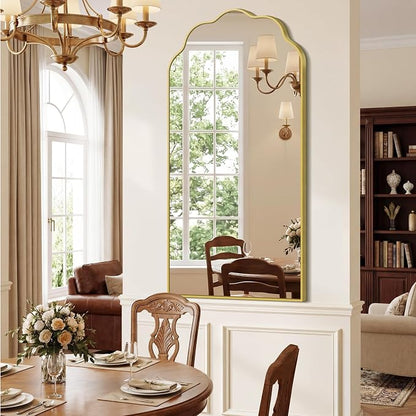 Gold Arched Mirror, 24×48Inch Scalloped Mirror for Bathroom, Wavy Wall Mounted Vanity Mirror with Aluminum Alloy Frame for Livingroom Bedroom and Entryway, Tempered Glass