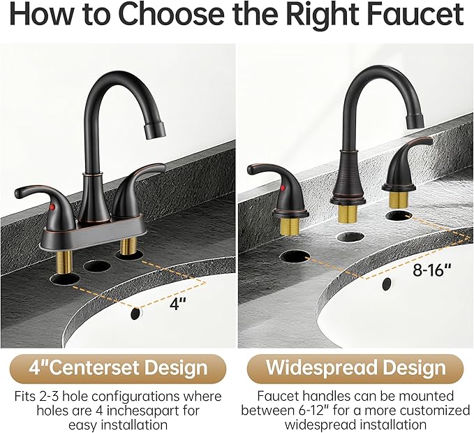 Bathroom Faucet 3 Holes, 8 Inch Widespread Faucet 2 Handle Bathroom Sinks Faucets Lead-Free Oil Rubbed Bronze Bath Sinks Faucets with Pop-up Drain Stopper and Supply Hoses
