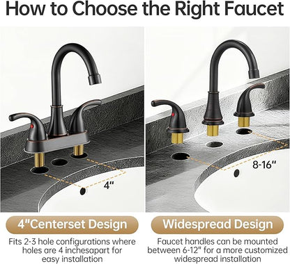 Bathroom Faucet 3 Holes, 8 Inch Widespread Faucet 2 Handle Bathroom Sinks Faucets Lead-Free Oil Rubbed Bronze Bath Sinks Faucets with Pop-up Drain Stopper and Supply Hoses